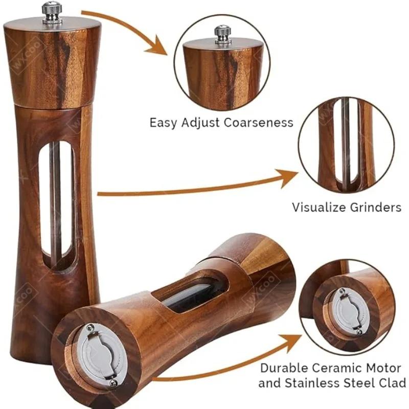 WXCOO Salt and Pepper Grinder Adjustable Ceramic Pepper Mills Manual Solid Wood Pepper Shakers Grinder for Kitchen Utensils