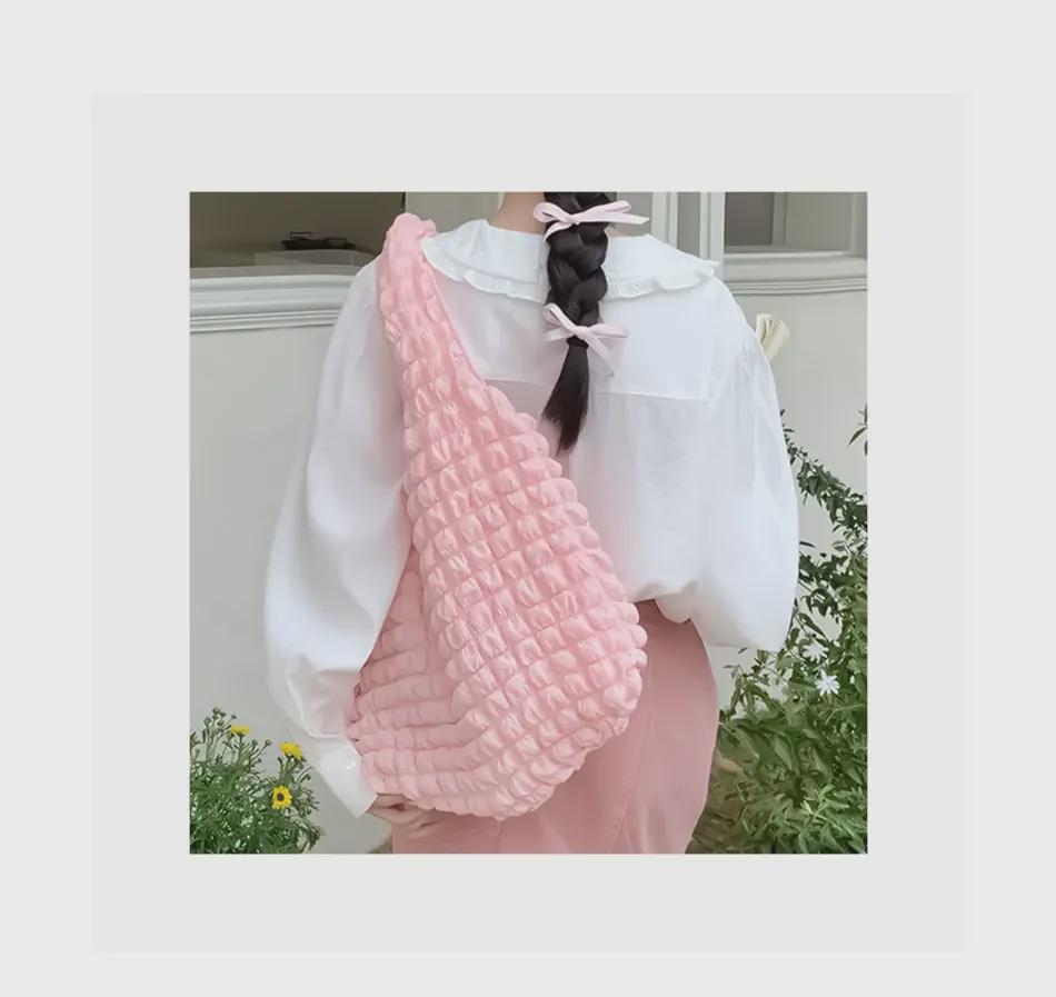Korean Style Cloud Bubble Pleated Shoulder Handbag for Women, Large Capacity Mother-and-Child Cloth Bag