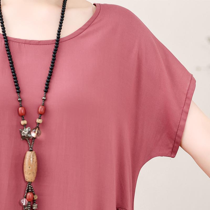 Elegantní dámské letní šaty velké velikosti Vintage oblečení Jednobarevné Krátký rukáv Volné Dlouhé šaty