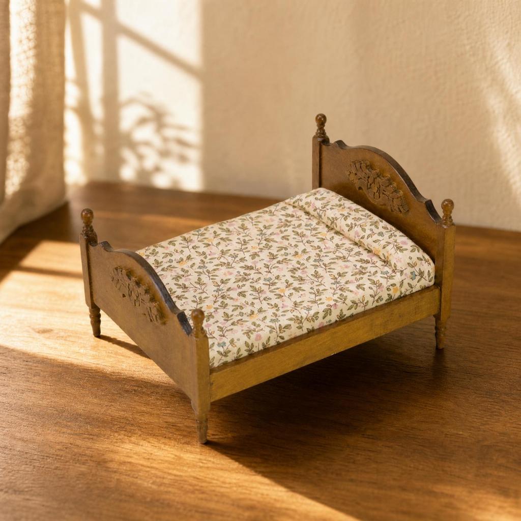 Ornate Carved Miniature Bed Realistic 1:12 Scale Dollhouse Double Handmade