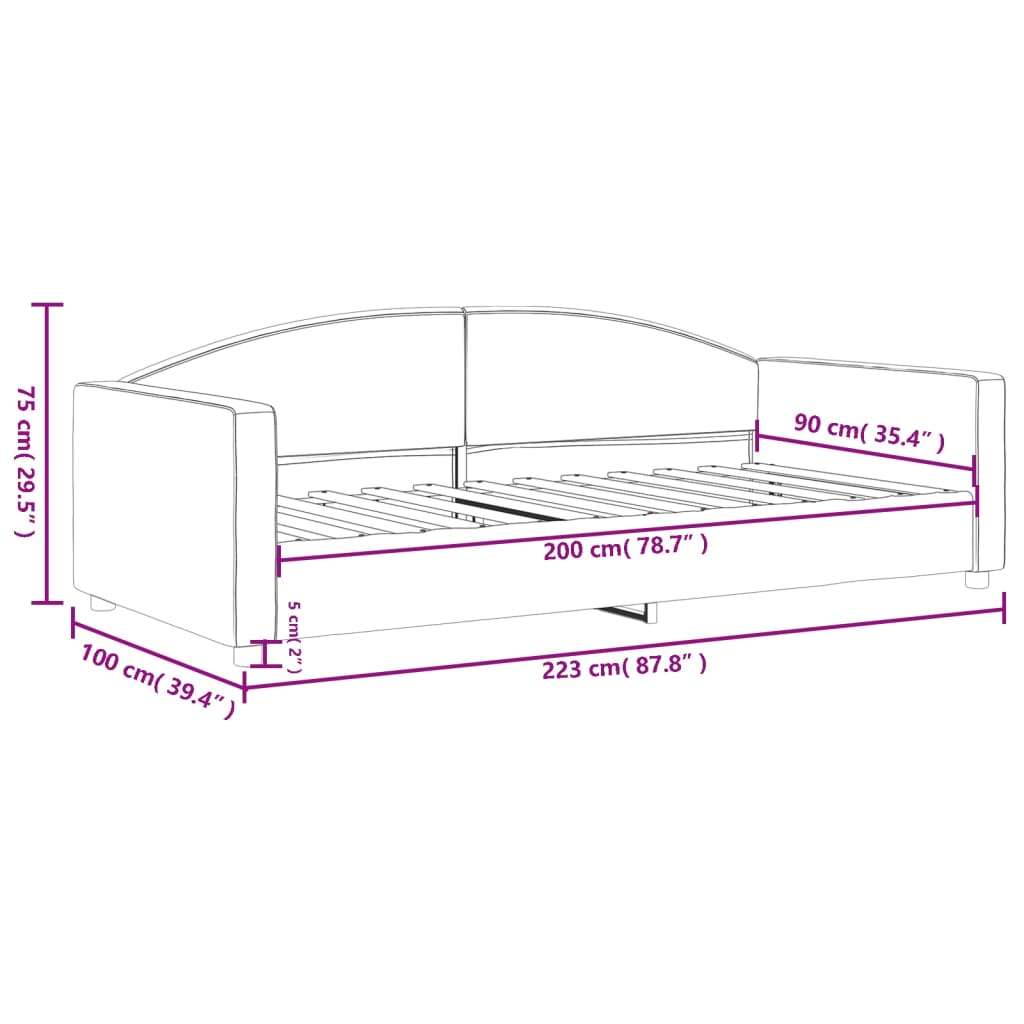 Daybed Dark Grey 90x200 Cm Fabric