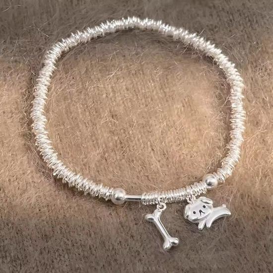 VENTFILLE 925 Sterling Silver Dog Pearl Ring For Women Irregular Beads Elastic Cute Sweet Design Jewelry Party Gift Dropshipping