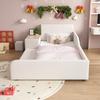 Letto imbottito, Letto singolo con scrivania per bambini e sgabello, Con mensola, Testiera morbida, Letto per bambini con doghe in legno, Velluto, Bianco, 90x200cm