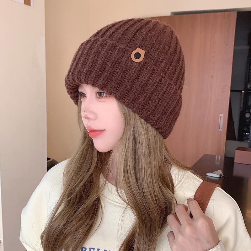 Autumn and Winter Warm and Ear Protecting Cold Hat Large Head Circumference Face Showing Small Knitted Hat Simple and Versatile Pullover Woolen Hat