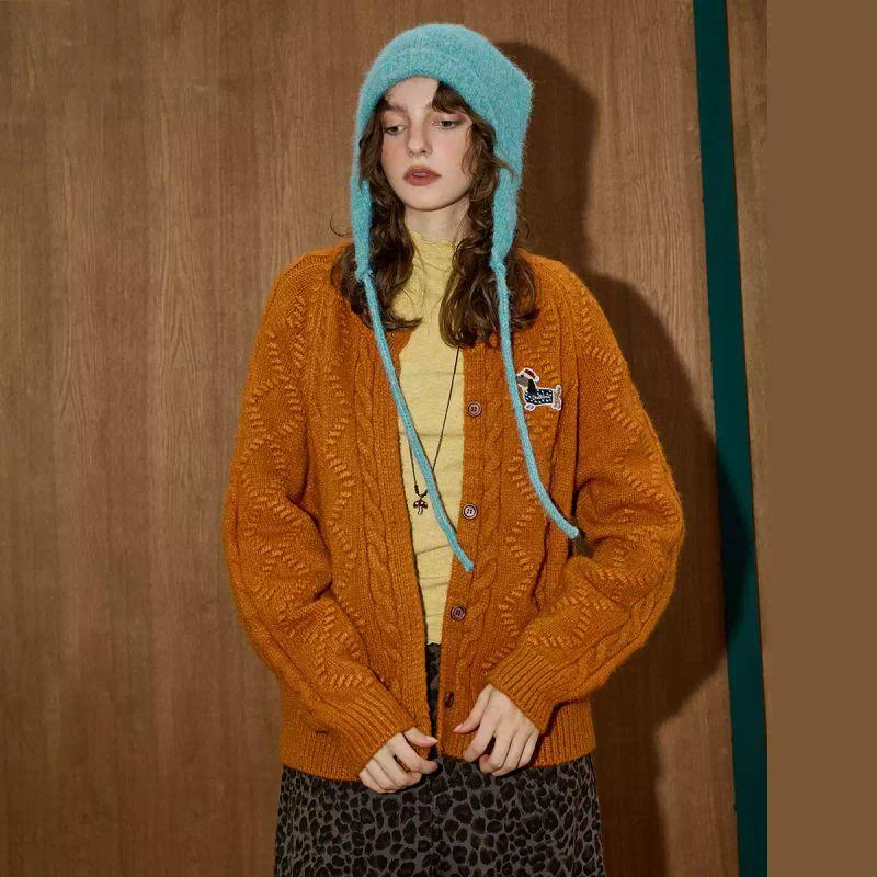 Coolhut Simple Soft and Lazy Style Puppy Embroidery Stereo Sweet and Cool Autum Women's Knitted Cardigan