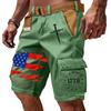 Men's Casual Multi Pocket Cargo Shorts with Flag and Lettering Print Functional Outdoor Workwear Shorts Without Belt
