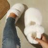Women White Furry Flat Moccasin Loafers, Fleece Lined French Style Warm Cotton Shoes for Autumn Winter Outdoor Wear