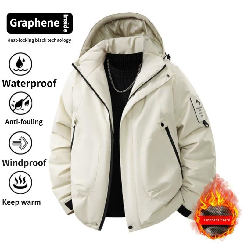 Winter New Outdoor Graphene Heated Jacket, Men's Cotton Jacket, Hooded Windproof Cotton Jacket, Fleece-lined Thickened Cold-resistant Jacket