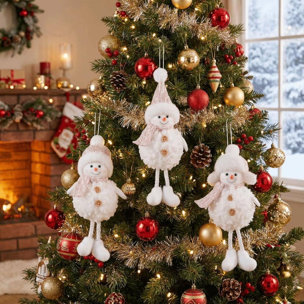 Cartoon Pink White Snowman Ornament Soft Plush Snowman Doll Festive Tree Pendant