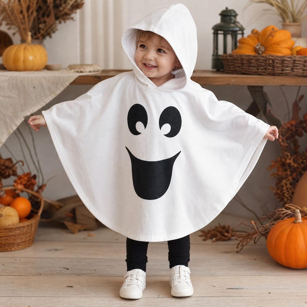Kids Halloween Hooded Cape with Print Party Costume for Baby Boys and Girls Fall Outdoor Wear