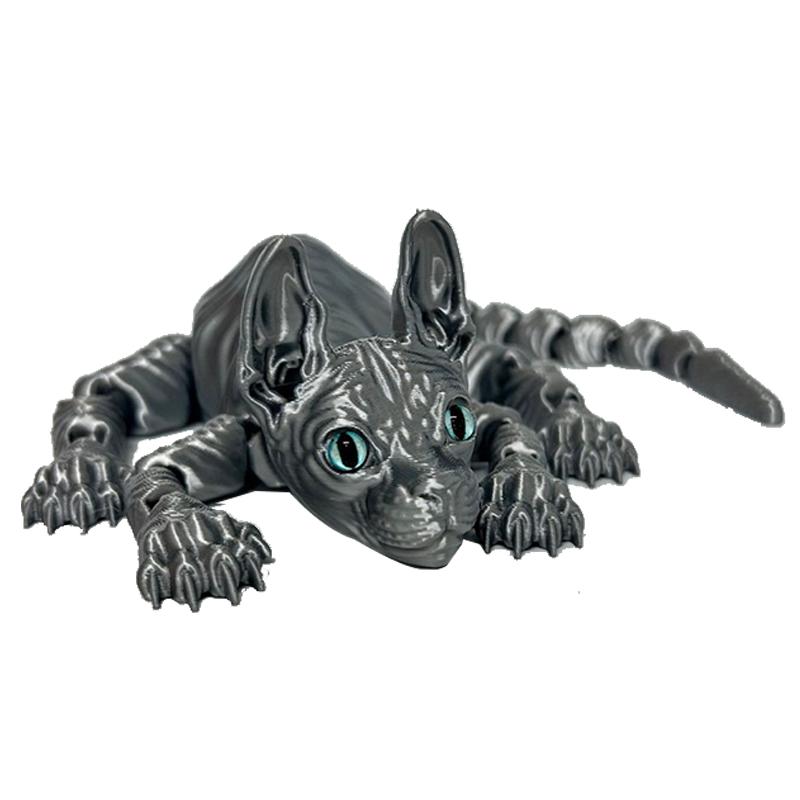 3D Printed Sphynx Cat Animal Toy Realistic Hairless Figurine Articulated Cat Fidget Toy Cat Lovers Collector Decor Party Game