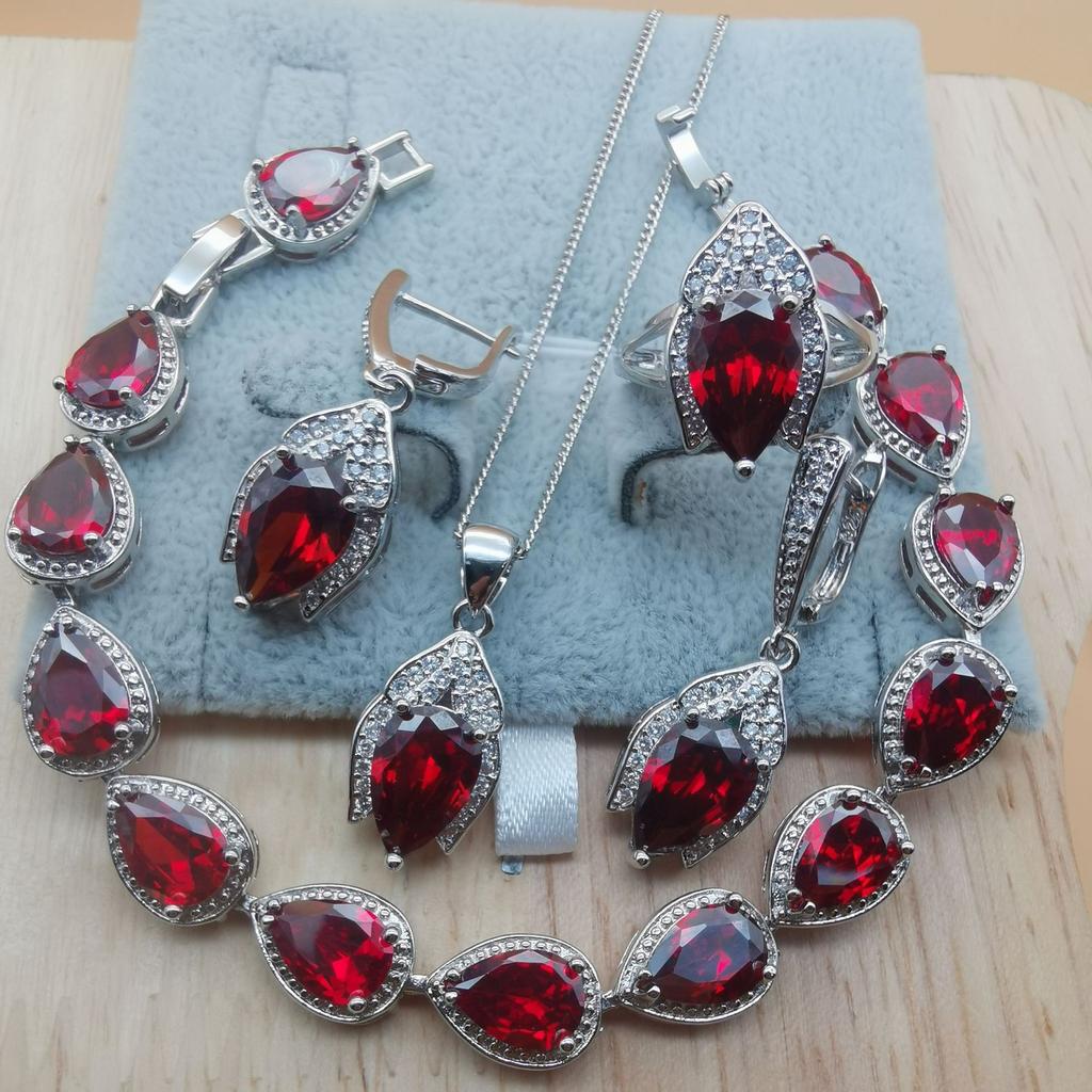 Trendy Women Bridal Jewelry Sets Silver 925 Cubic Zirconia Jewellery Wedding Earrings Rings Bracelets Pendant Necklace