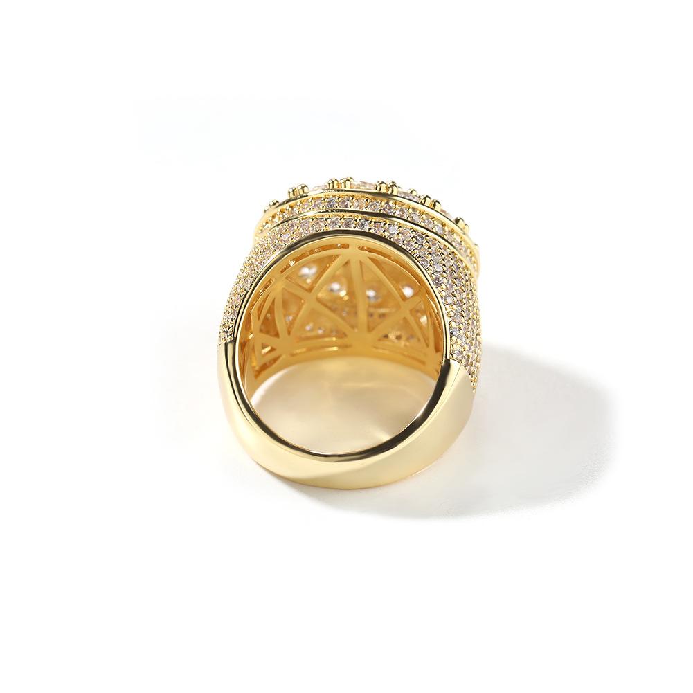 Men's Hip Hop Ring Trendy Retro Copper Material Real Gold Electroplated Flower Diamond Ring Personalized Jewelry