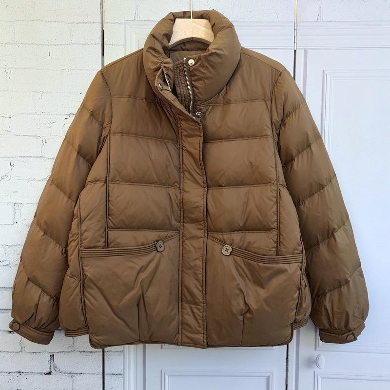 Down jacket women's loose stand-up collar fashionable versatile short literary and retro winter white duck down warm jacket