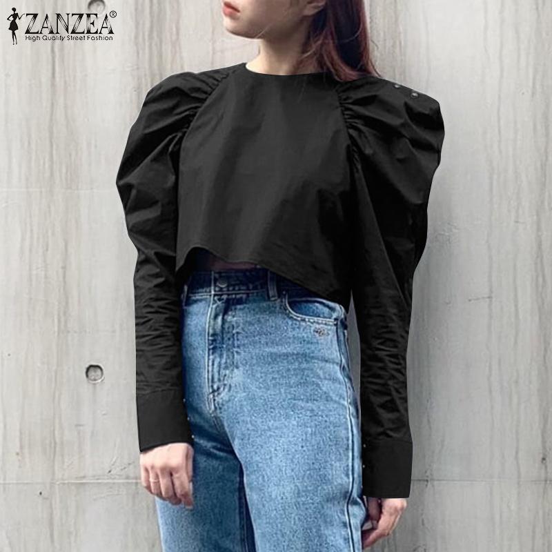 

ZANZEA Повседневный O-образный вырез Пышный рукав Женщины Блузки Рубашки