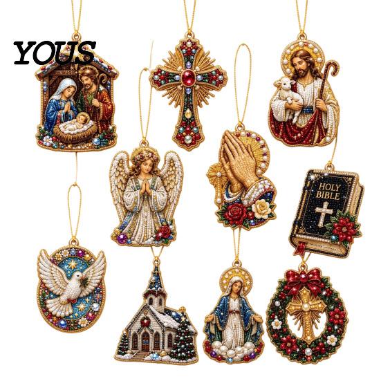 Novice Friendly Craft Supplies Christmas Faux Pearl Art DIY Kit, Make 10Pcs Hanging Ornaments, Festive Seasonal Handmade Ornaments Rhinestone Kit for