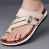 Men Flats Slippers Summer Brown Wide Head Roman Sandals Retro Flip Flops Black Leather Beach Shoes Plus Size