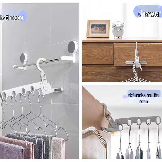 Portable Multifunctional 5-Hole Hanger: Foldable Wall-Mounted Drying Rack for Indoor, Outdoor, and Travel Use
