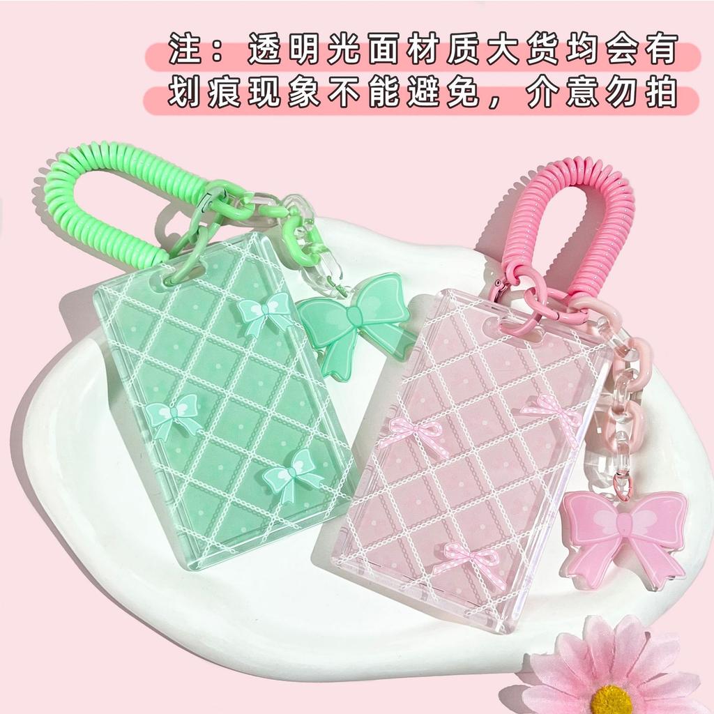 Ins Sliding Cover Card Holder Student Campus Card Holder Lanyard Anti Loss ID Holder Cards Case Bus Card Sleeve with Bow Pandent