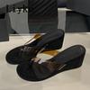 Fashion Liyke PVC Transparent Pinch Narrow Band Women Slippers Wedge Sandals Beach Party Mules Slides Shoes Summer High Heels Flip Flops