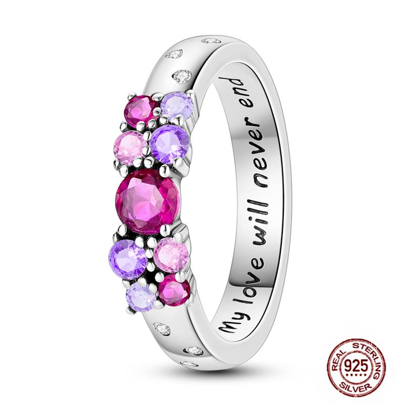 Shine Women koppar Fingerringar 925 Sterling Hjärta Krona Glöd Eldfluga Stjärna Sol Tusensköna Stapelbar Originalring Årsdag Zirkon