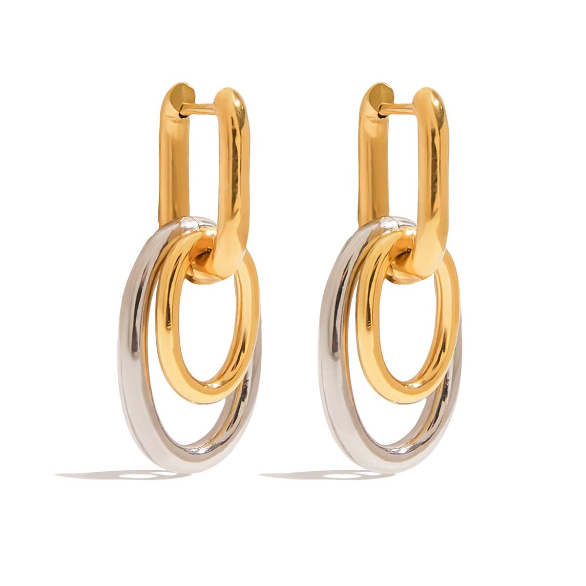 

Yori Double Ring Hollow U-shaped Earrings High Quality Waterproof Fashion Daily Stainless Steel Dangle Jewelry for Women