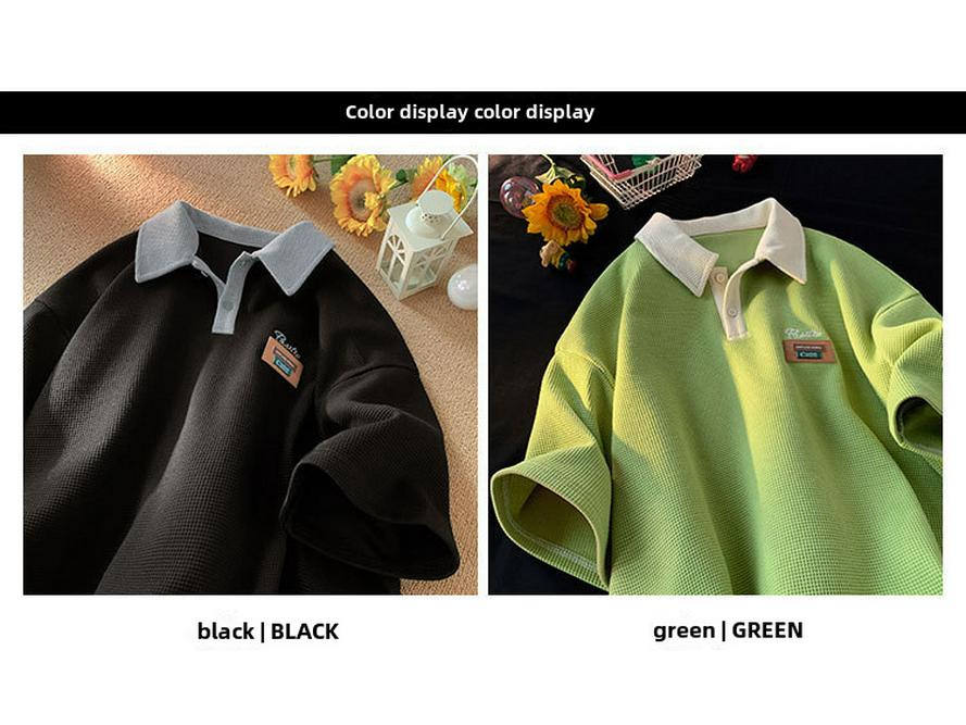 Pánské retro trendové polo tričko s krátkým rukávem - Těžká bavlna, Univerzální, Americký styl, Letní móda