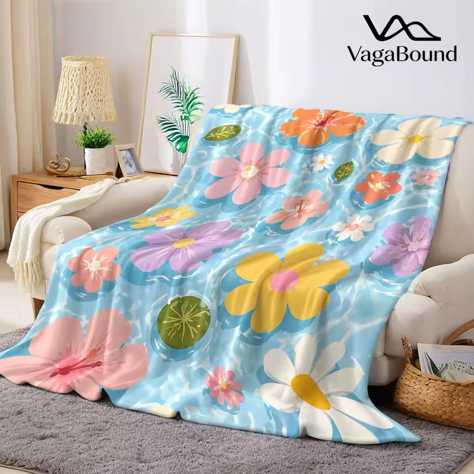 Water Floating Blooms Flannel Blanket Warm Soft Halloween Christmas Decorative Couch Warm Cozy All-Season Gift