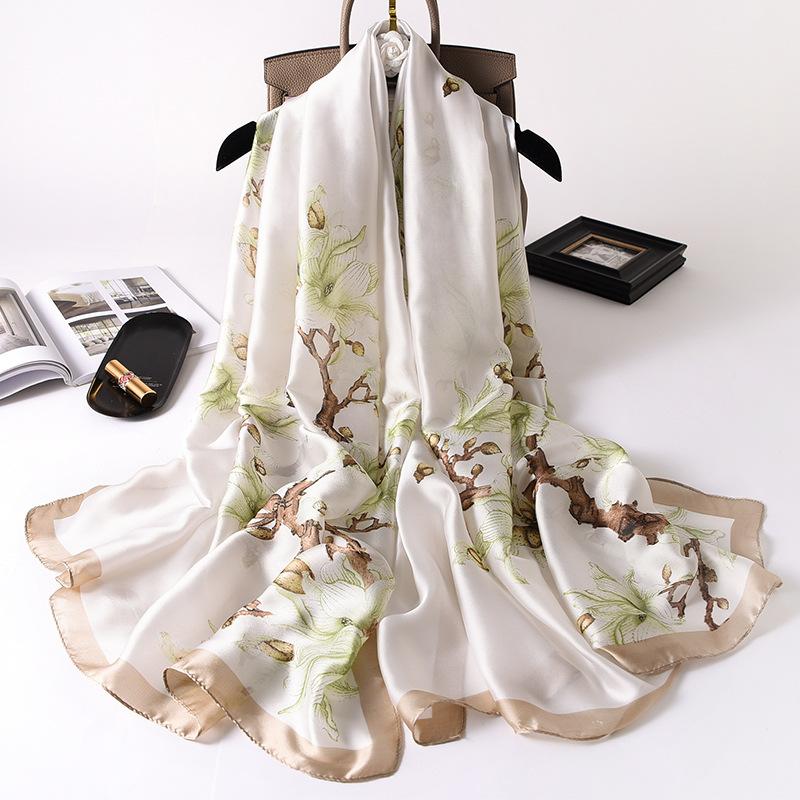New Korean Version of Magnolia Scarf Warm Scarf Imitation Silk Fashionable Gauze Scarf Spring and Autumn Shawl