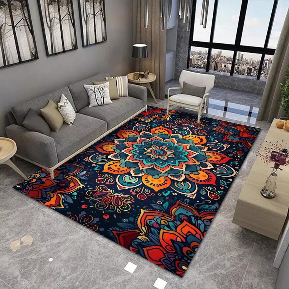 Vibrant Mandala Carpet Mat Rug Evil Eye Geometric Pattern Bohemian Abstract Design Modern Living Room Home Decor Soft Floor Mat