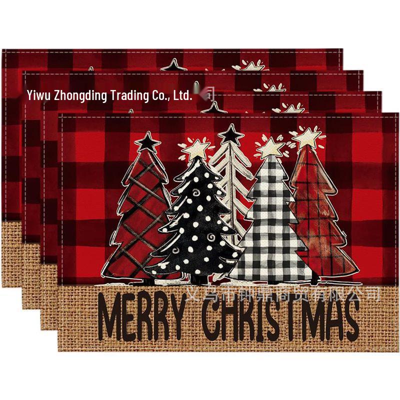 New Christmas Placemat: Pine Tree & Snowman Print, Linen, Heat-Resistant Winter Table Decor