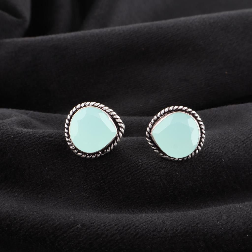 Aqua Chalcedony Gemstone 925 Sterling Silver Jewelry Handcrafted Cufflinks 0.62" CL-8-15