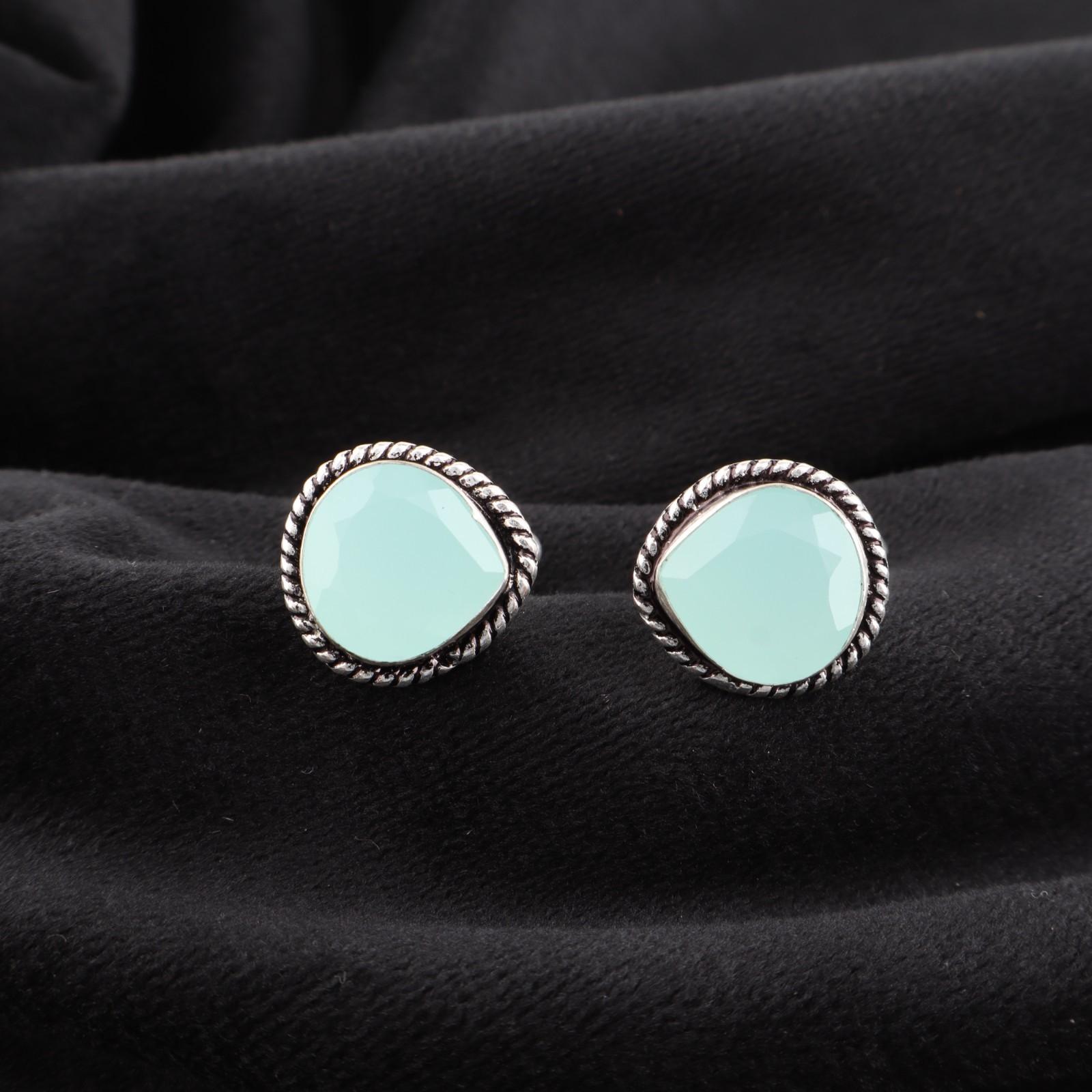 

Aqua Chalcedony Gemstone 925 Sterling Silver Jewelry Handcrafted Cufflinks 0.62 CL-8-15