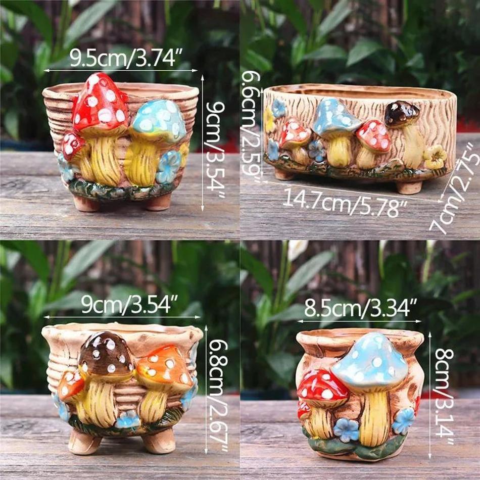 Mushroom Stoneware Succulent Flower Pot Living Room Decoration Planter Vintage Handicrafts Bonsai Pots Fairy Garden Personality