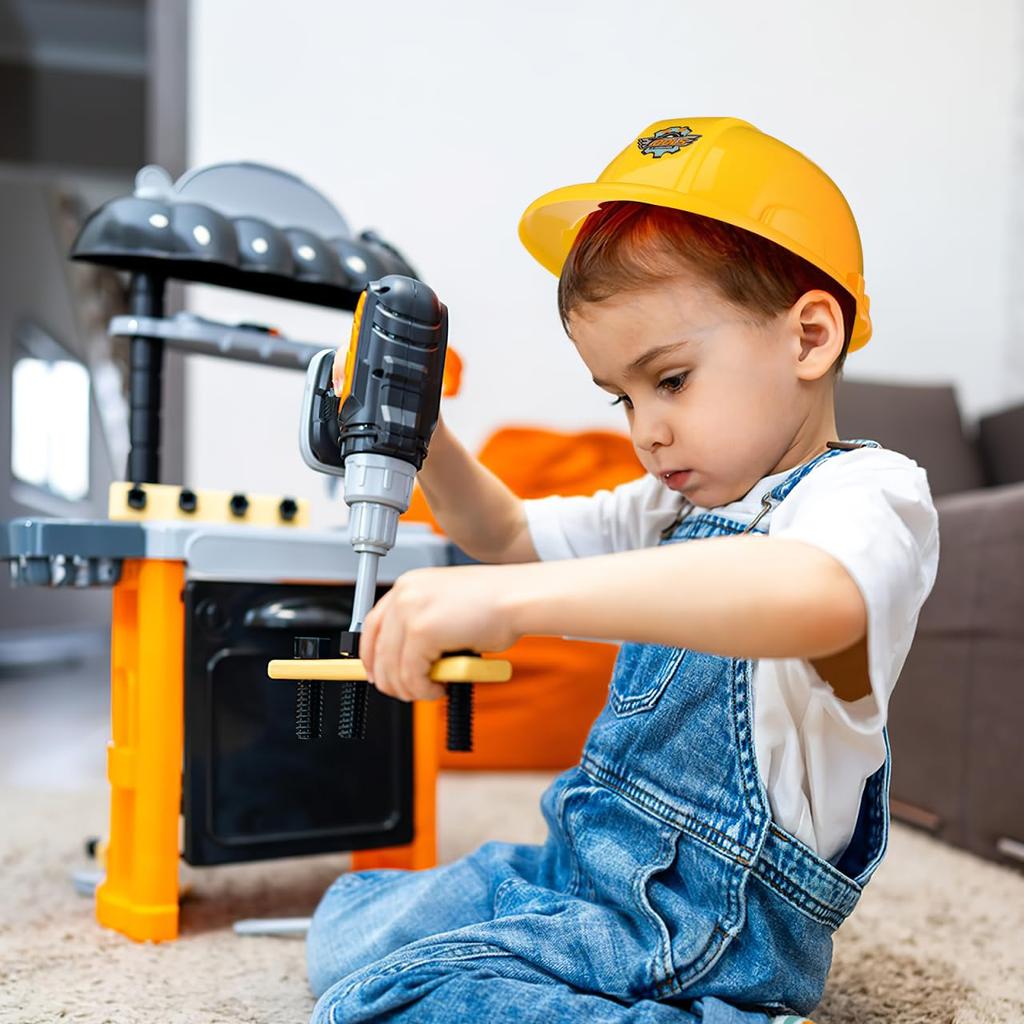 Alasum Construction Site Toy Helmets, Yellow, Kids, 5-Piece Set, Durable Plastic Construction Helmets for Pretend Play, Fun Accessories