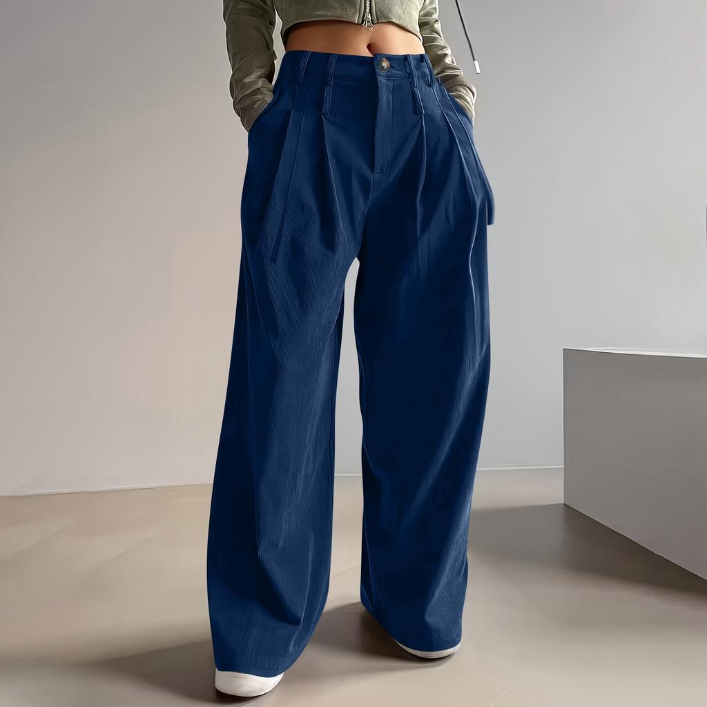 Women's Fashion Color Button & Zippered Pocket Fleece Straight Loose Casual Pants