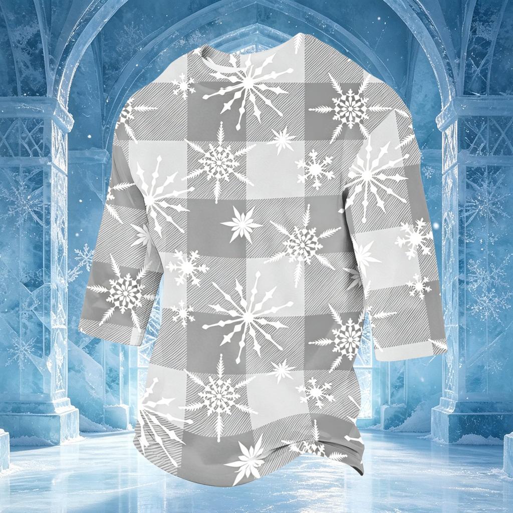 Men's Casual Neck Three-Quarter Sleeve Christmas Print T-Shirt for Holiday Festive Wear