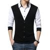 Maglia a maniche lunghe Patchwork Colorata da uomo Finto due pezzi Slim con colletto rovesciato Pullover per l'uso quotidiano