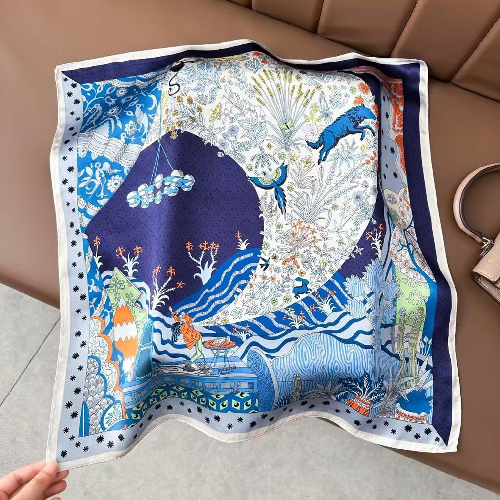 New Silk Silk Scarf Women's Spring Fashion Elegant Peony Plain Crepe Satin Silk Scarf 100% Mulberry Silk Square Scarf 53 Silk Scarf