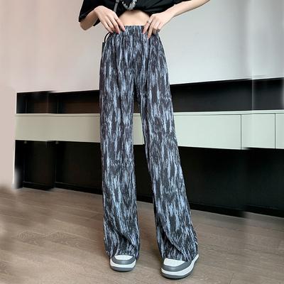 Spodnie damskie z nadrukiem tie-dye, wiosna lato, elastyczny pas, proste, długie, szerokie nogawki, luźne, damskie, luźne spodnie