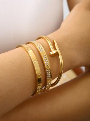 Vintage Light Luxury Stainless Steel Cross Bracelet, Four-Leaf Clover With Zirconia Bracelet, Four-Leaf Flower Studded Bracelet