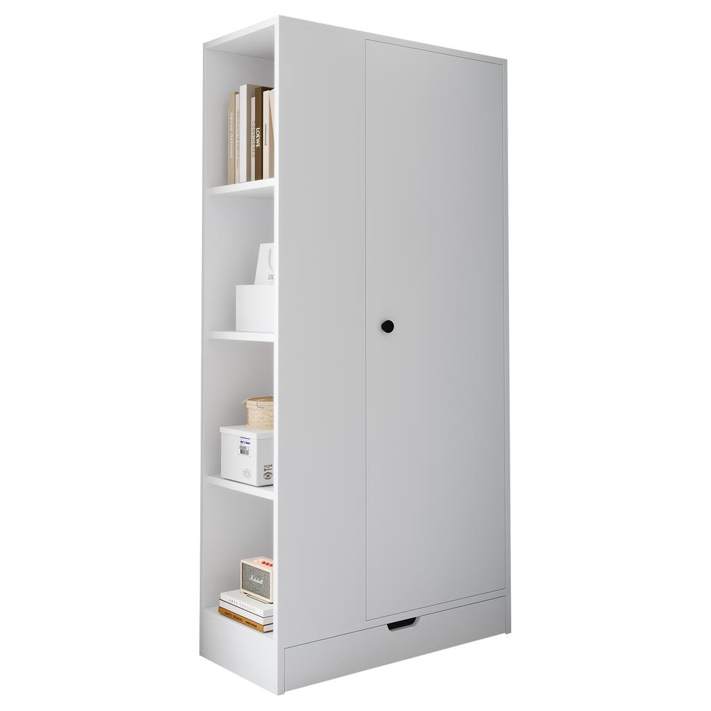 Wardrobe 70*40*170cm, Single-Door Design, with Shelves and Drawers, Pure White