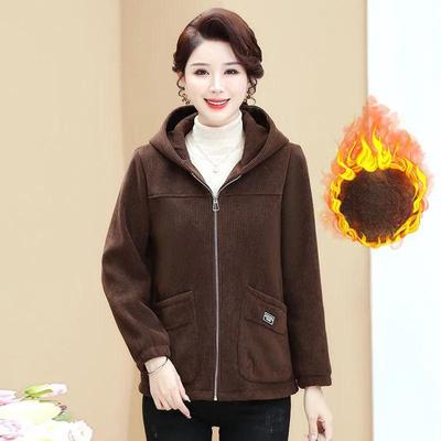 Modă Catifea Corduroy Plus Gros cu Glugă Mamă Casual Top Larg Jachetă Groasă