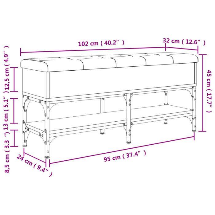 VidaXL Banc à Chaussures, Banquette de Rangement avec Siège, Meuble à Chaussures avec Coussin, Moderne, Chêne Fumé 102x32x45 835179