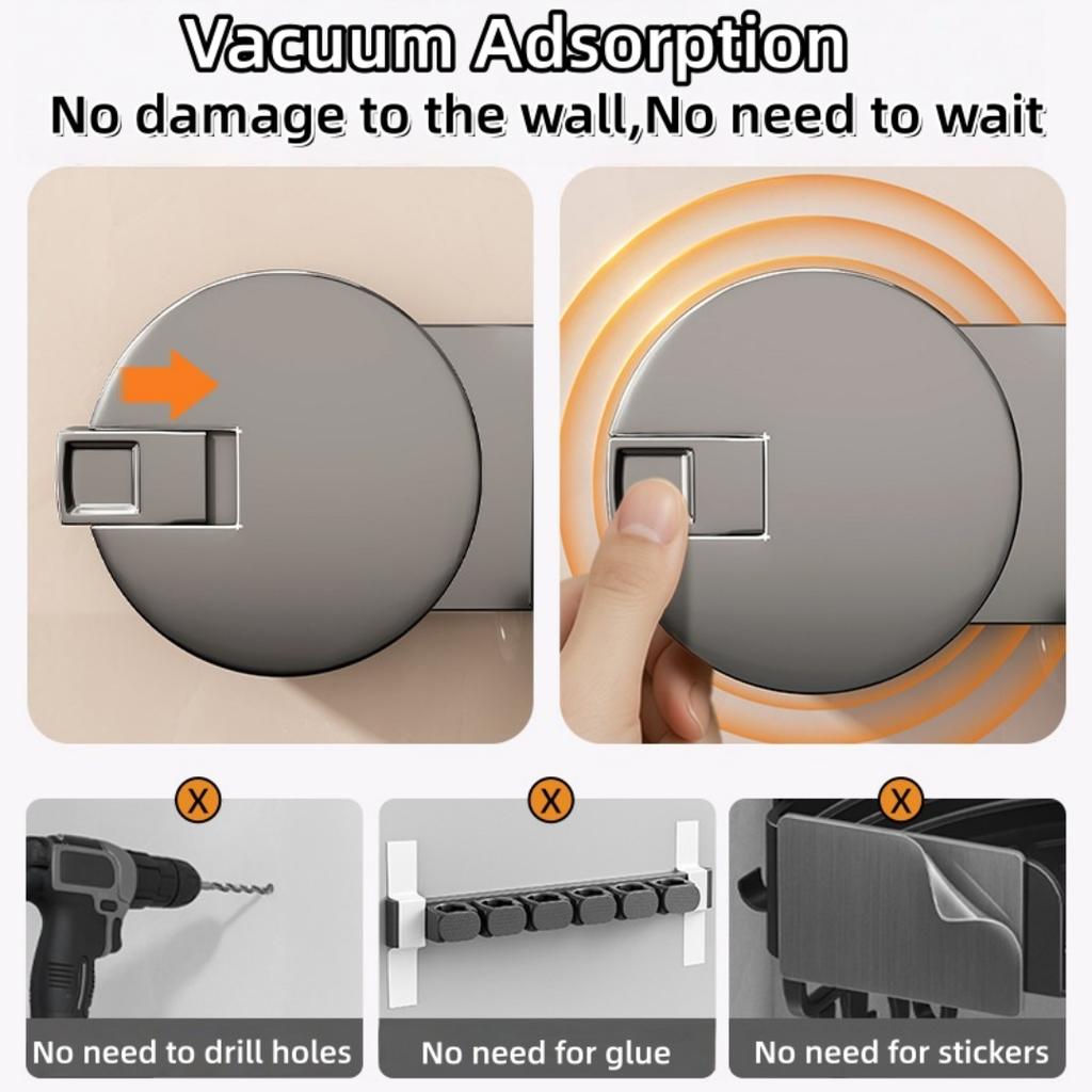 Wall Mounted Organizer Mop and Broom Storage Tool Rack Toilet Suction Cup Mop Wall Clamp Bathroom Non Punching