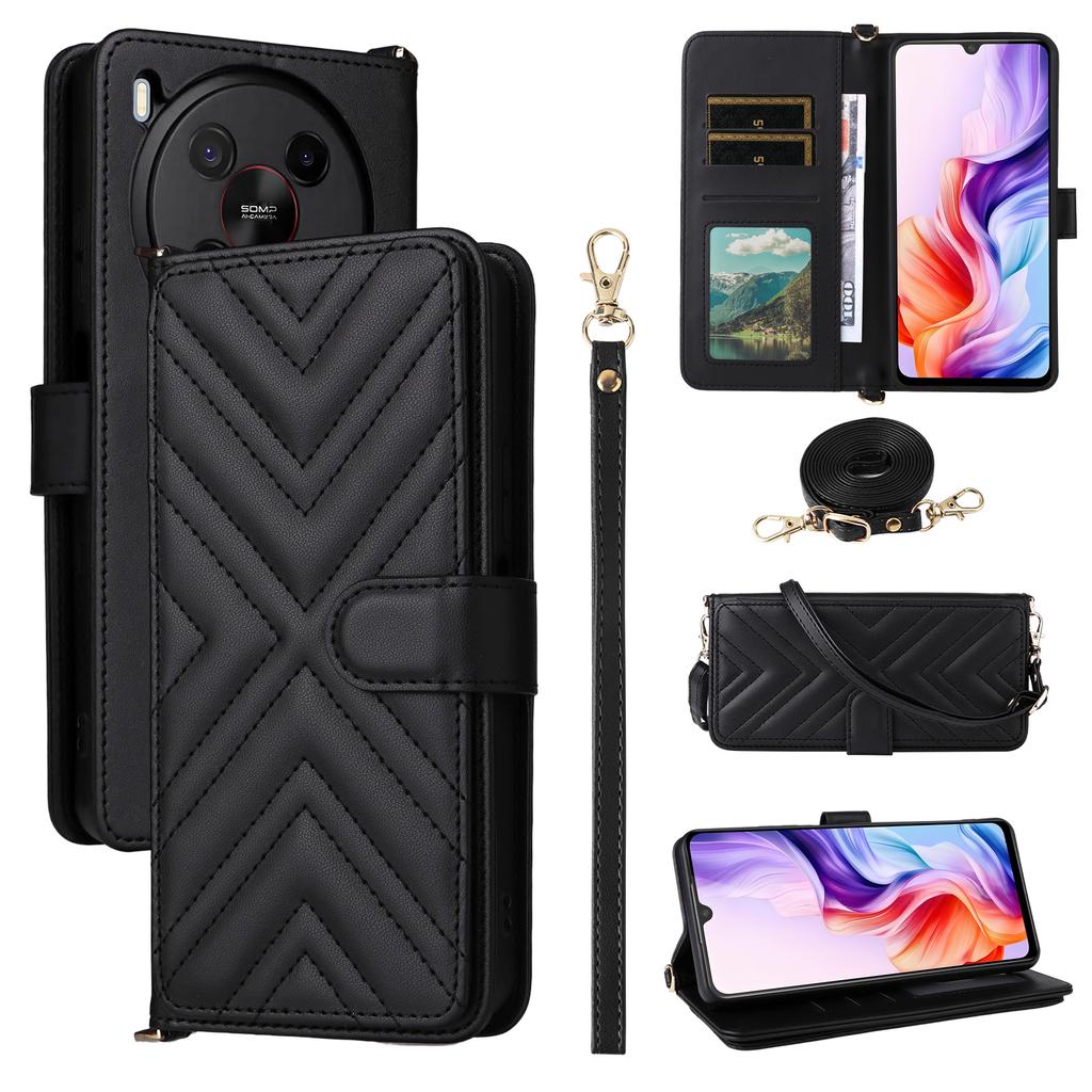 For ZTE Blade V70 Max/nubia V70 Max Wallet Case with Shoulder/Wrist Strap Leather Phone Cover Stand