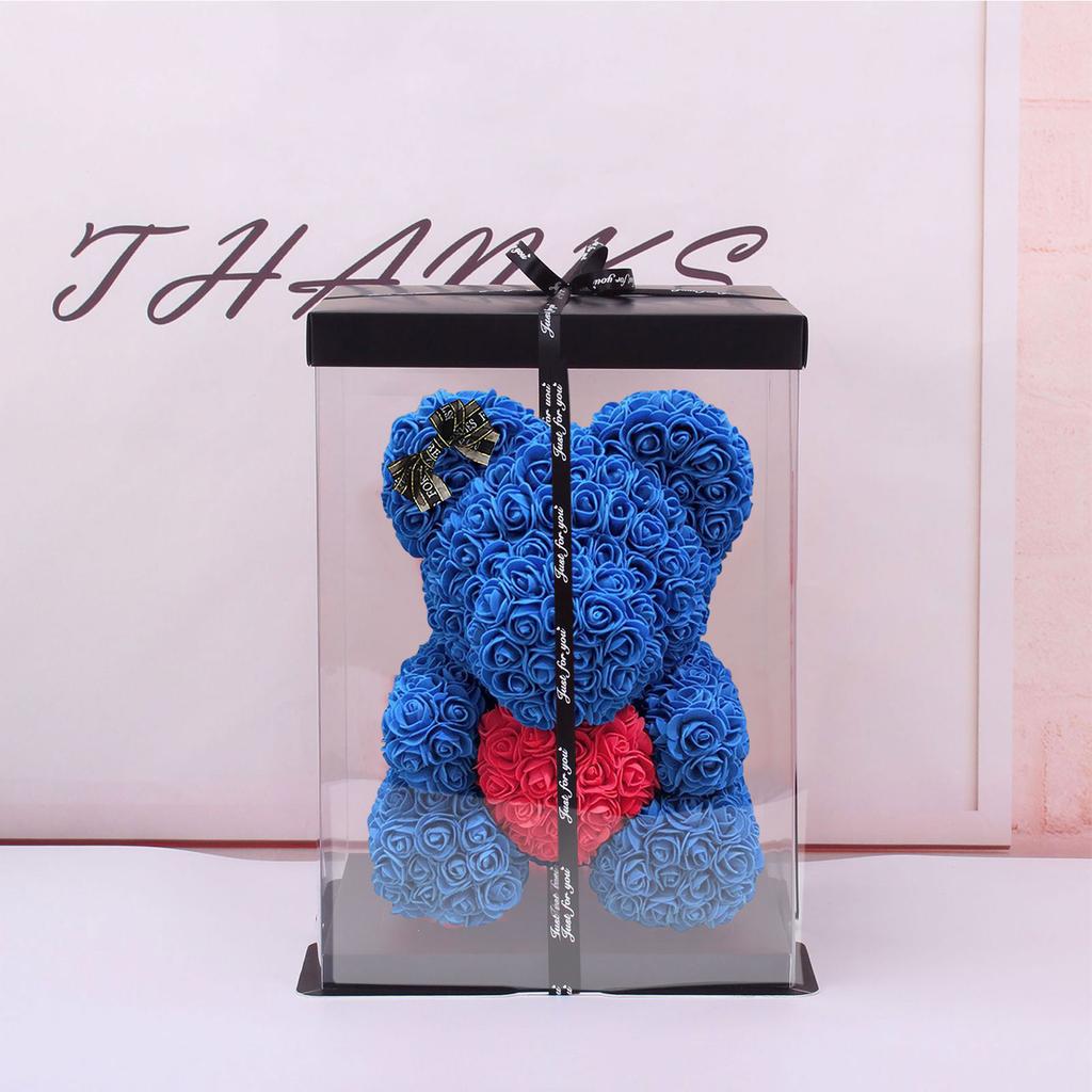 25CM Umělý medvídek z růží s krabičkou pro přítelkyni, milence, na Valentýna, narozeniny, romantické dárky, svatbu, domácí dekoraci