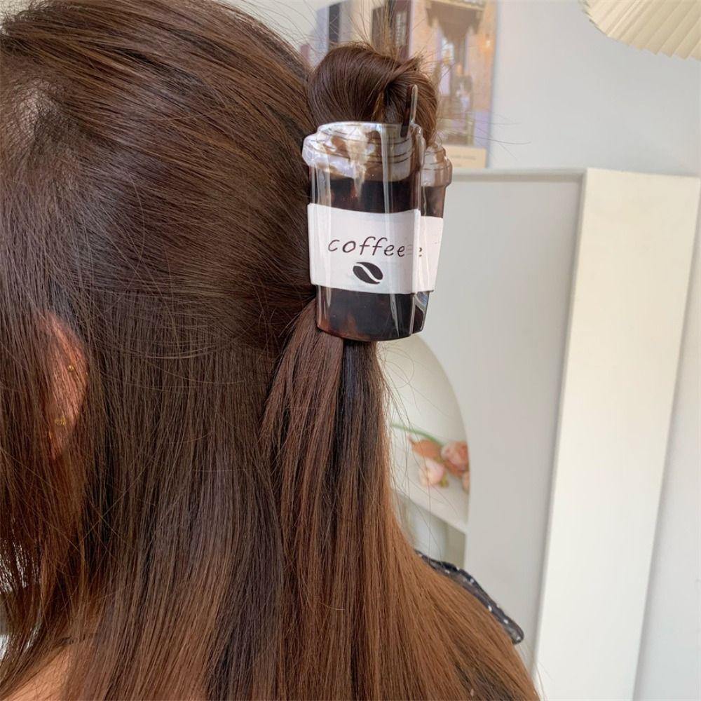 Personalized Funny Acrylic Hair Claw Cartoon Hairpin Coffee Cup Shaped Hair Clip Cute Headwear Shark Clip Hair Accessories
