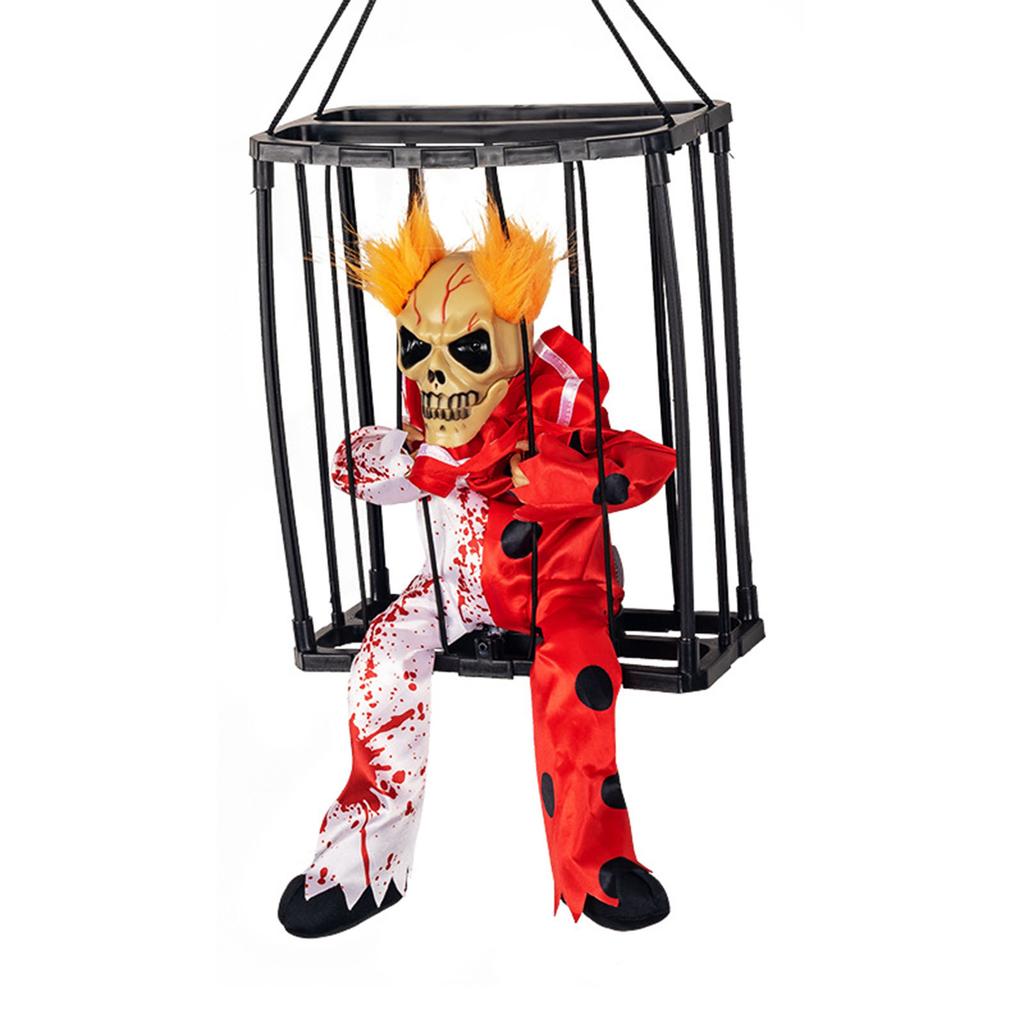 Scary Skull Cage Prisoner Haunted House Decor Spooky Hanging Ghost Screaming All Hallow Day Prop wit
