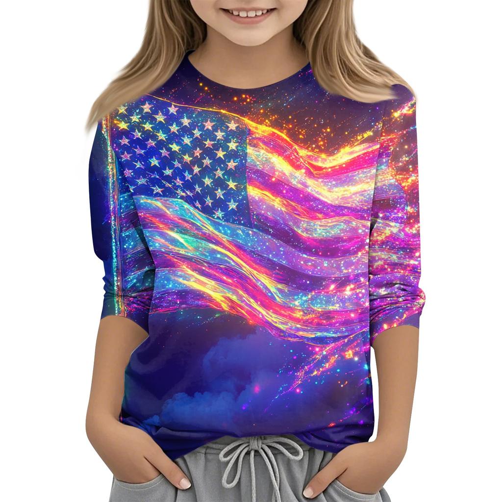 Children's Fashion Printed Round Neck Three-quarter Sleeve Top Casual T-shirt